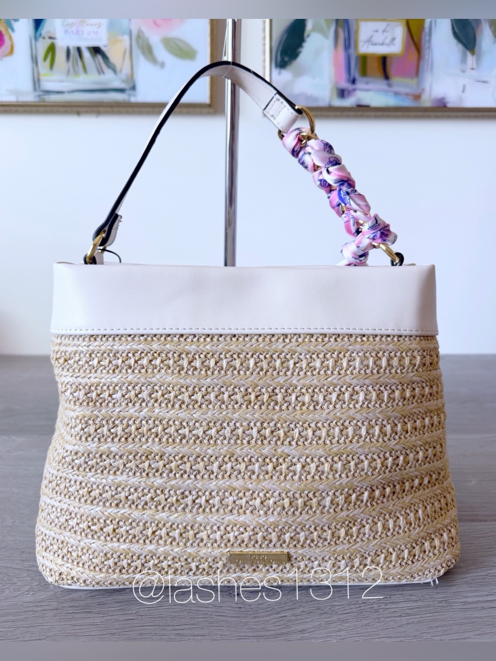 BCBGeneration Straw Crossbody Satchel with Ice Cream Cones and Scarf - Picture 5 of 8